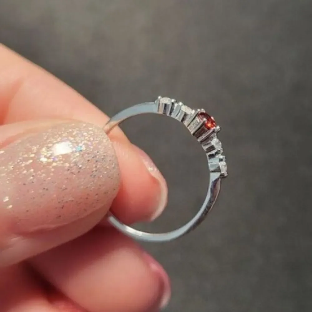 Sterling Silver Ring Size 7.75 925 Thin Band Red Cubic Zirconia CZ Dainty - Flaw